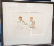 1 x ‘Indian Musicians’ Watercolour By Iola Spafford Mounted And Framed In A Dark Wood Frame Approx