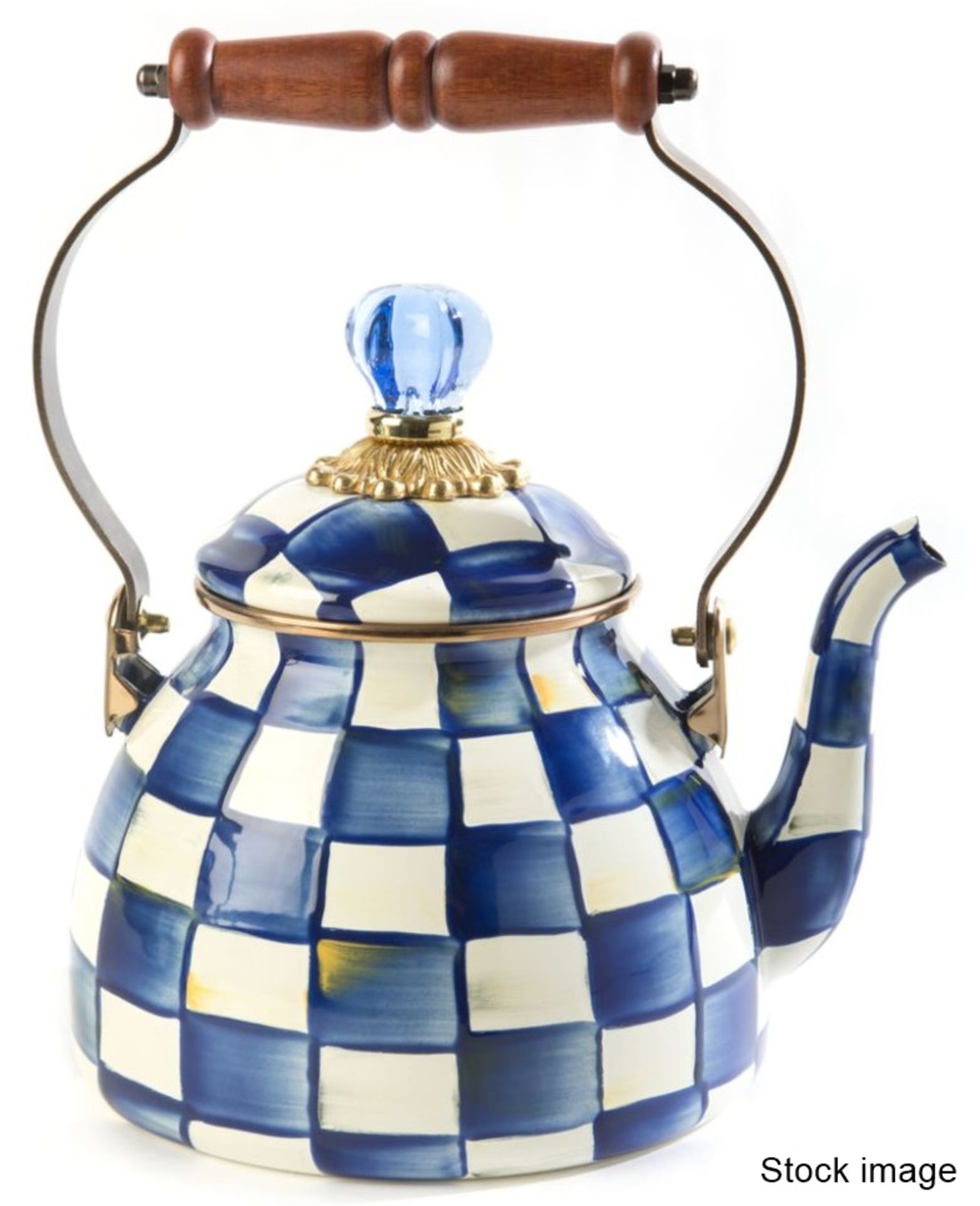 1 x MACKENZIE-CHILDS 'Royal Check' Hand-painted Tea Kettle - Original Price £180.00