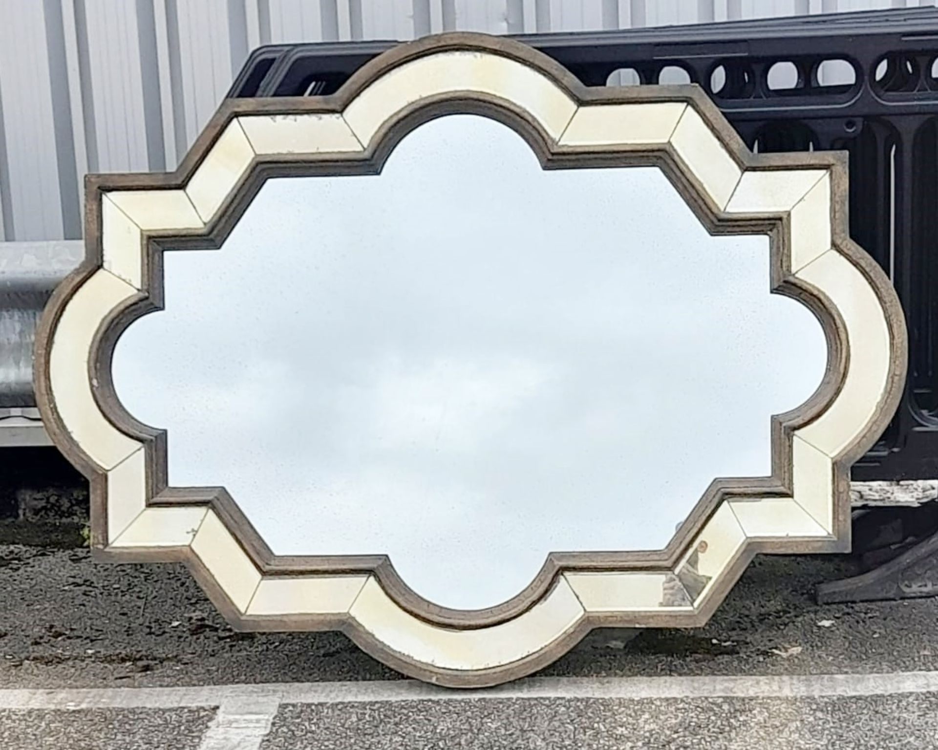 1 x Custom Star And Cloud Bevelled Mirror In Two Frames Of Gold Flaked Solid Wood 160x120cm