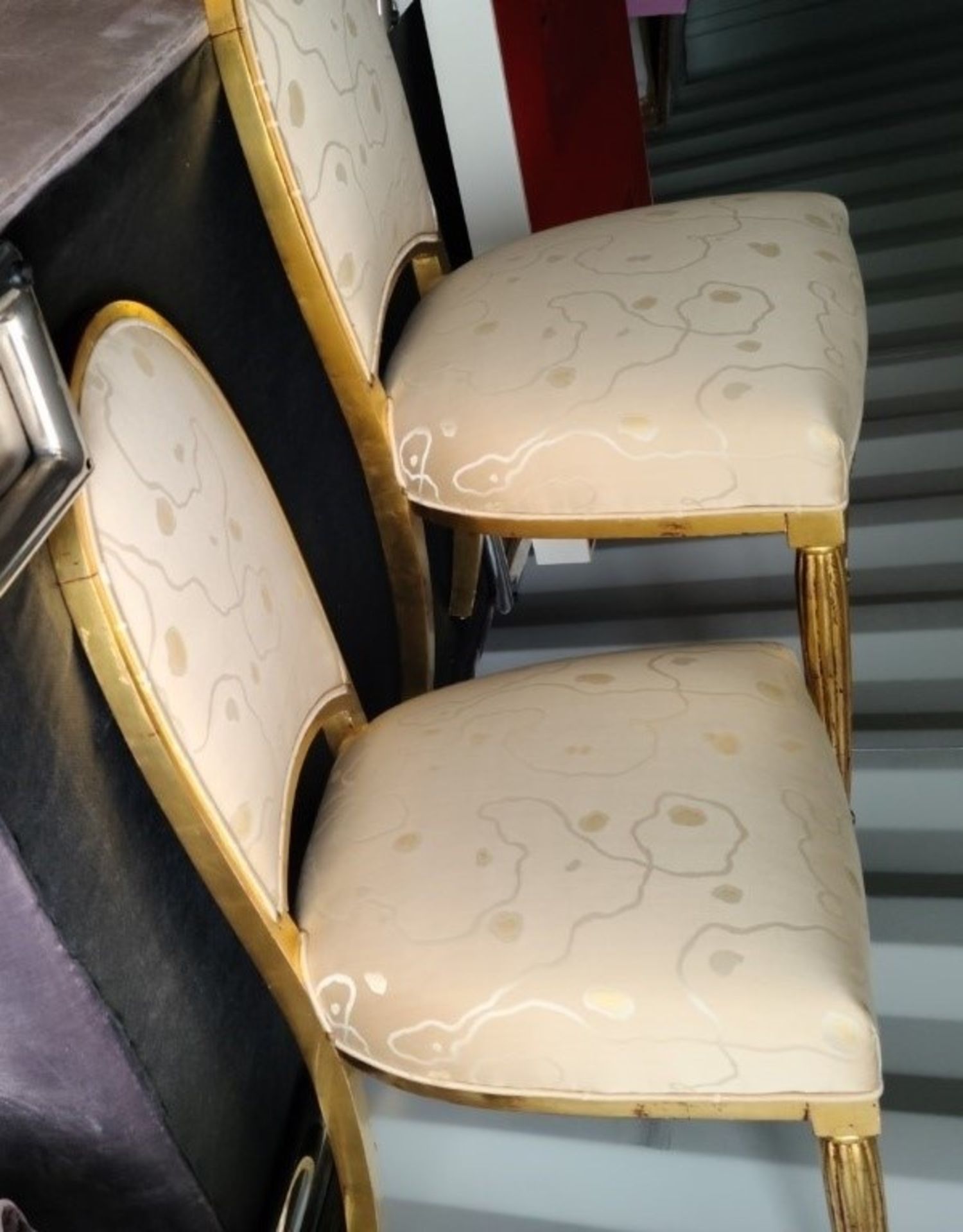 Set Of 2 x Gold Embellished 'Casa Padrino' Luxury Dining Chairs In Cream Art Deco Style