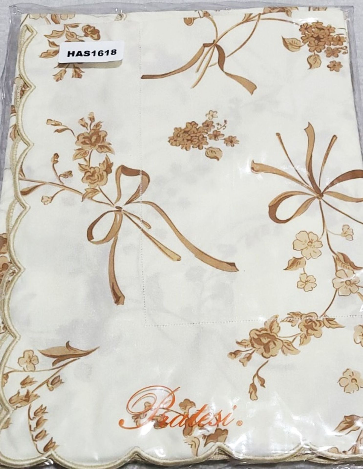 Set Of 2 x PRATESI Brown Floral Ribbon Print with Scallop Hem In Gold Off White Sham 50x75cmn