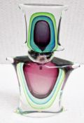 1 x ‘Cenedese’ Blown Murano Tall Glass Perfume Bottle, Handmade Transparent Colour Glass “Sommerso”