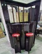 1 x Solid Wood Luxury Corner Home Bar Unit With 2 x Bar Stools and a Mirrored Inlay Countertop