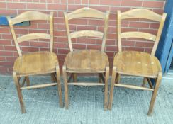 3 x Matching Sturdy Solid Wood Chairs With An Attractive Varnished Finish - Dimensions: H90 x W47