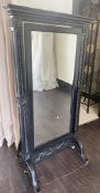 1 x Large Old Jacobean Style Floor Standing Black Mirror With Wonderful Detail - Approx 85x168Cm -