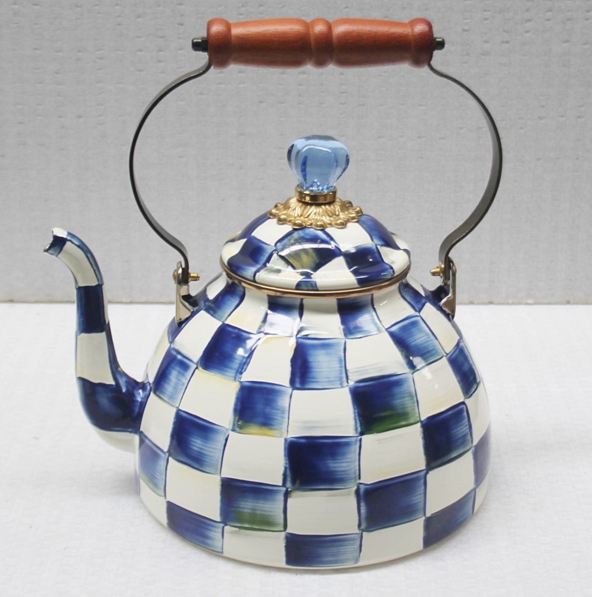 1 x MACKENZIE-CHILDS 'Royal Check' Hand-painted Tea Kettle - Original Price £180.00 - Image 2 of 8