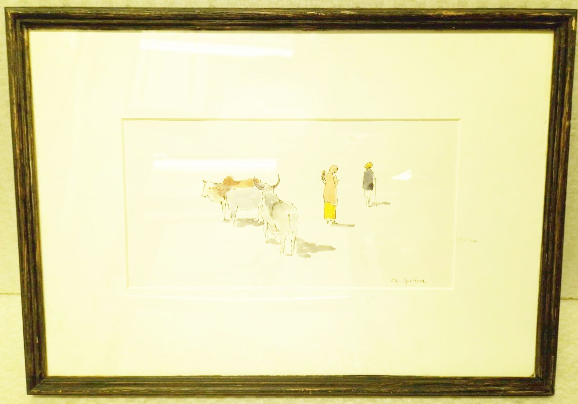 1 x ‘Indian Cattle’ Watercolour By Iola Spafford Mounted And Framed In A Dark Wood Frame 46cm x 32cm - Image 2 of 4