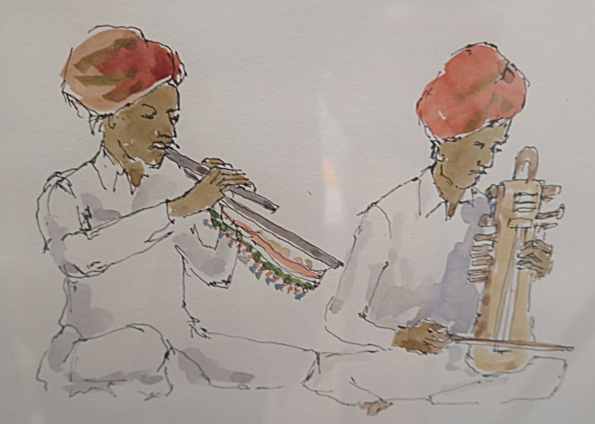 1 x ‘Indian Musicians’ Watercolour By Iola Spafford Mounted And Framed In A Dark Wood Frame Approx - Image 2 of 5