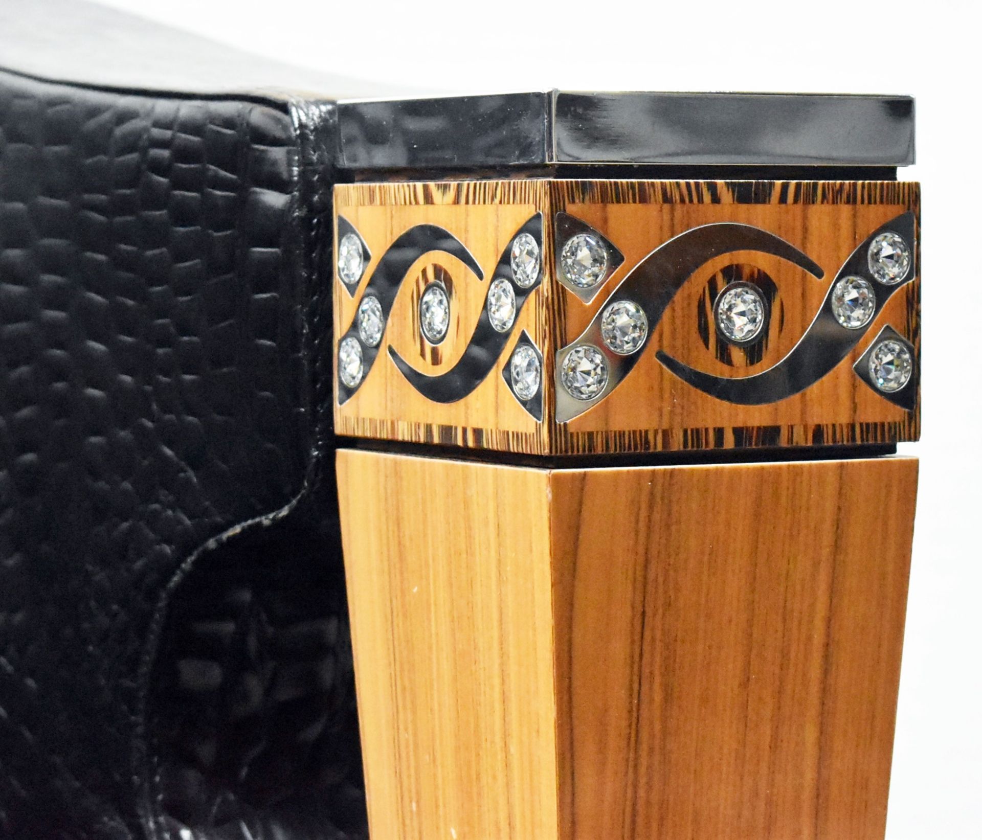 1 x Bespoke Art Deco Black 'Crocodile Skin' Armchair Wooden Arms Embellished With Crystal & Silver - Image 8 of 13