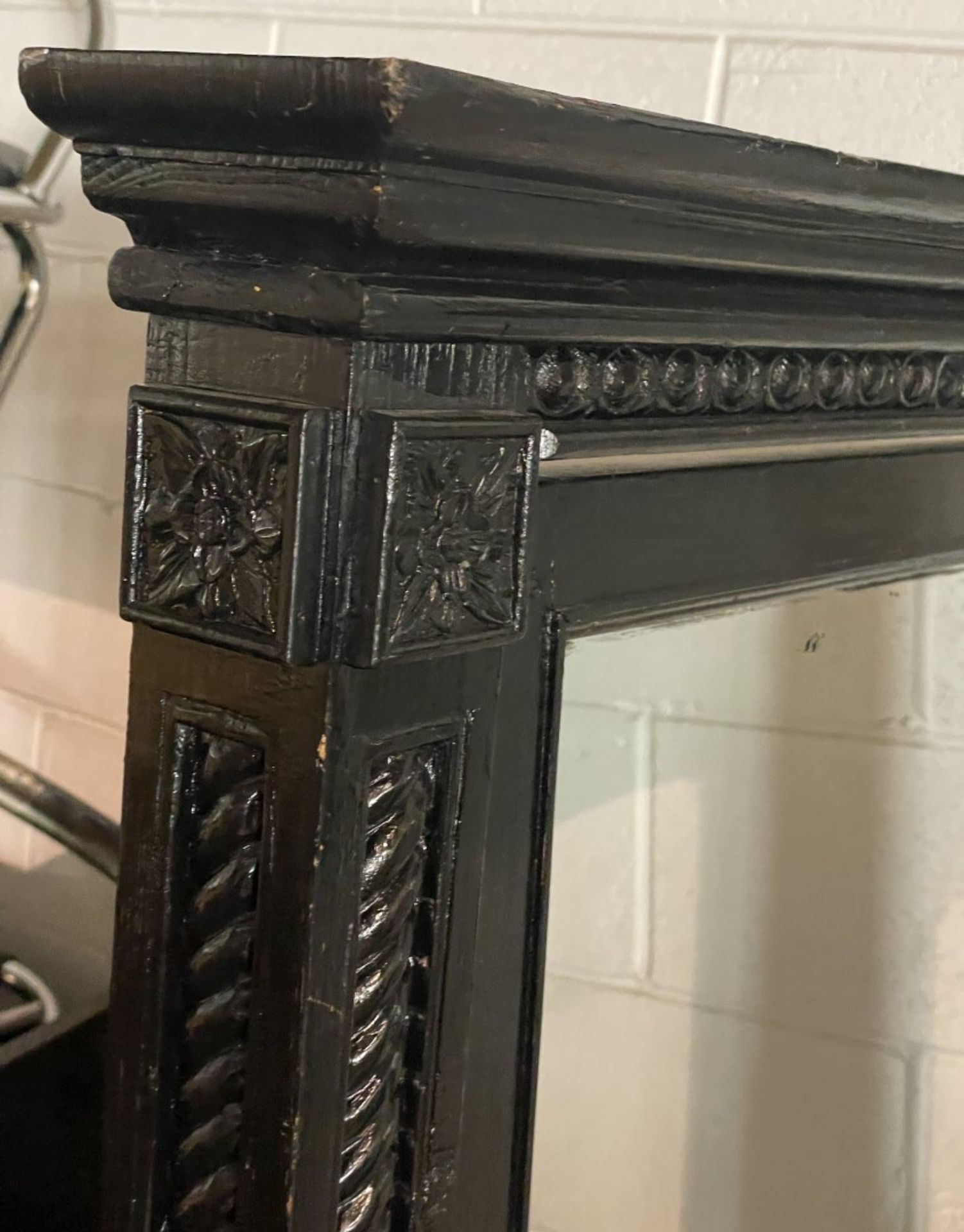 1 x Large Old Jacobean Style Floor Standing Black Mirror With Wonderful Detail - Approx 85x168Cm - - Image 12 of 14