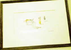 1 x ‘Indian Cattle’ Watercolour By Iola Spafford Mounted And Framed In A Dark Wood Frame 46cm x 32cm