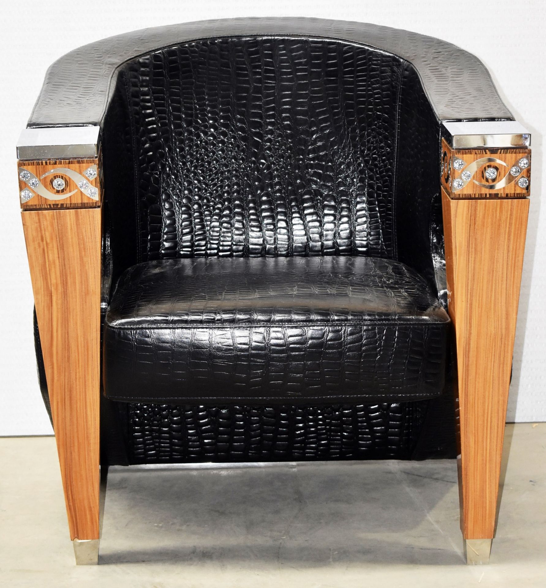 1 x Bespoke Art Deco Black 'Crocodile Skin' Armchair Wooden Arms Embellished With Crystal & Silver - Image 10 of 13