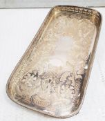 1 x Antique Ornately Scrolled Engraved Silver Plated Claw Foot Persian Serving Tray 54x30cm