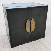 1 x Opulent Leather Upholstered 2-Door Cocktail Cabinet In A Dark Stain