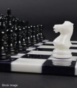 1 x PURLING Luxury Italian Chess Set In Black And White Alabaster Stone - Original Price £950.00 *