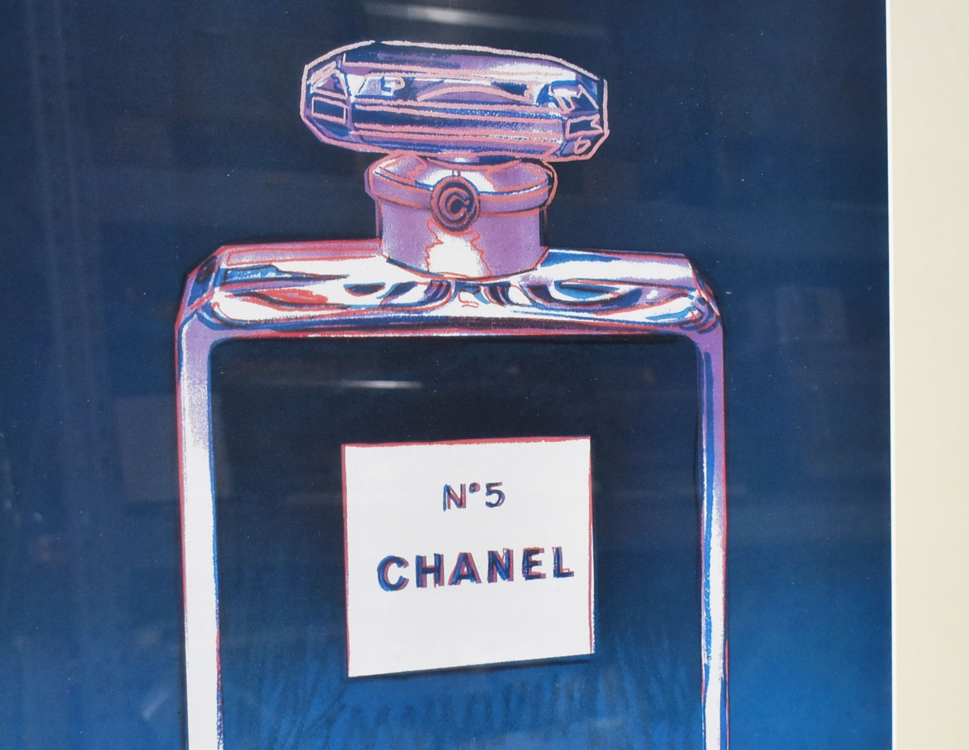 1 x 'Chanel No .5' The Iconic Coco Chanel Bottle Dark Blue & Violet Captured By Andy Warhol Print - Image 2 of 2