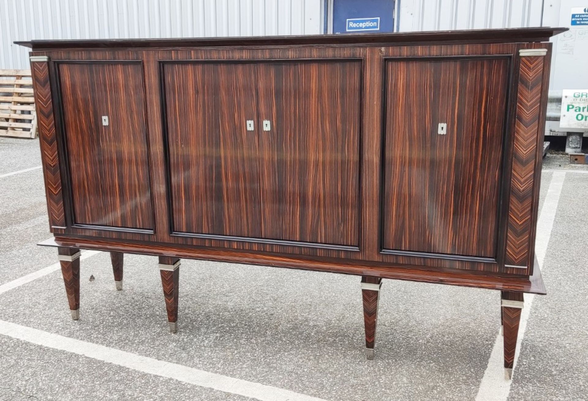 1 x MAURICE RINCK-Inspired Art Deco Four Door Sideboard With 6 Silver Embellished Feet
