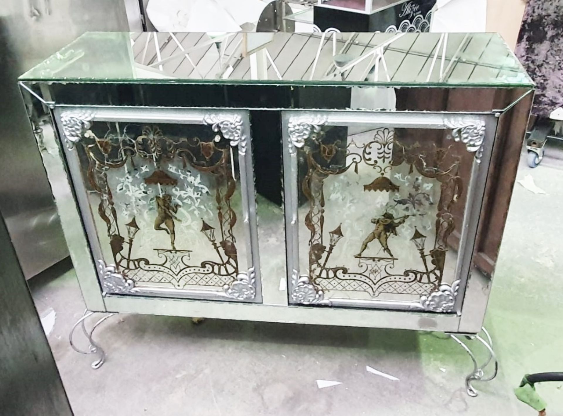 1 x Boutique Large Mirrored Sideboard With Steel Legs And Embellishments - Image 2 of 18