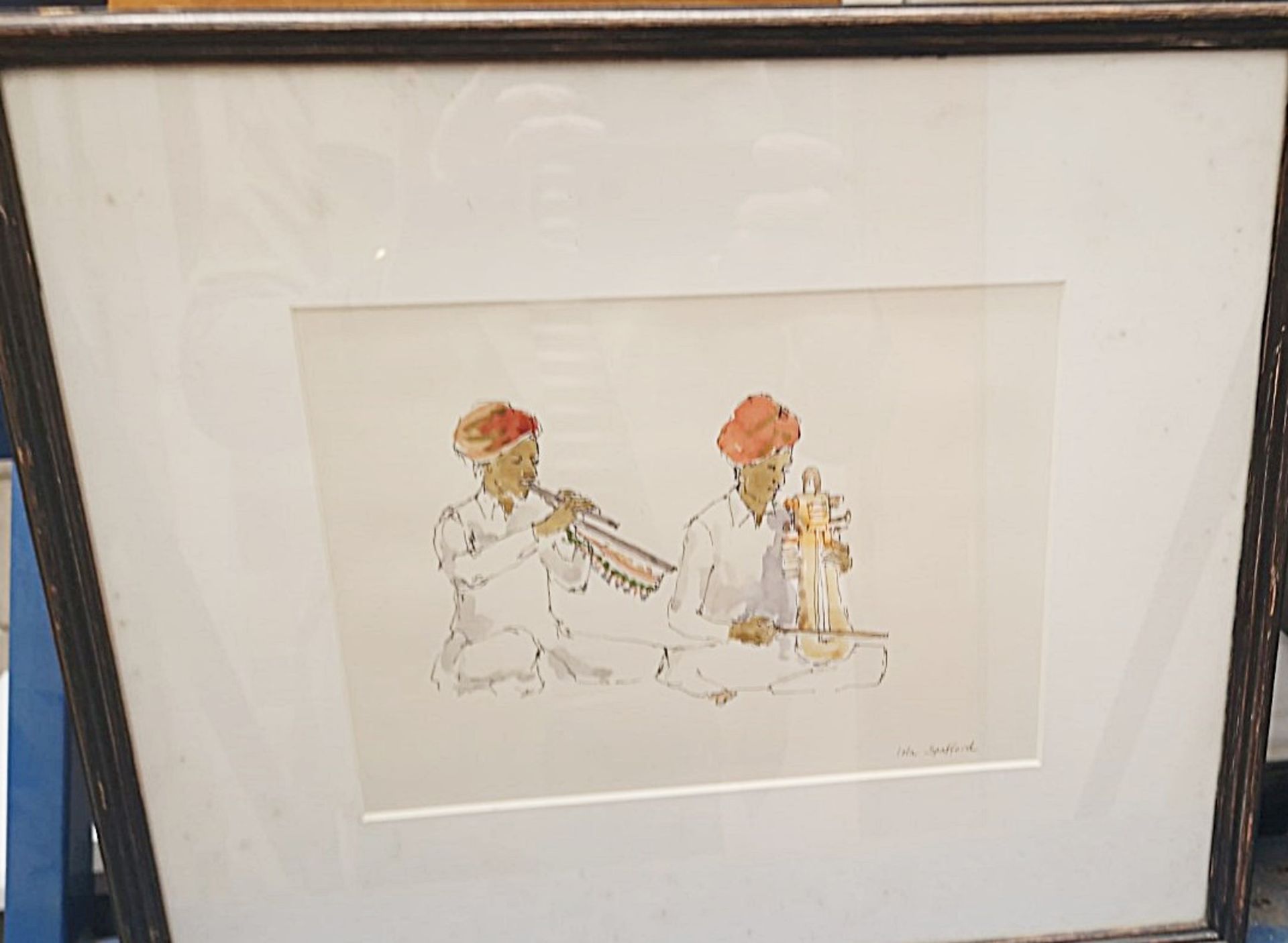 1 x ‘Indian Musicians’ Watercolour By Iola Spafford Mounted And Framed In A Dark Wood Frame Approx - Image 4 of 5