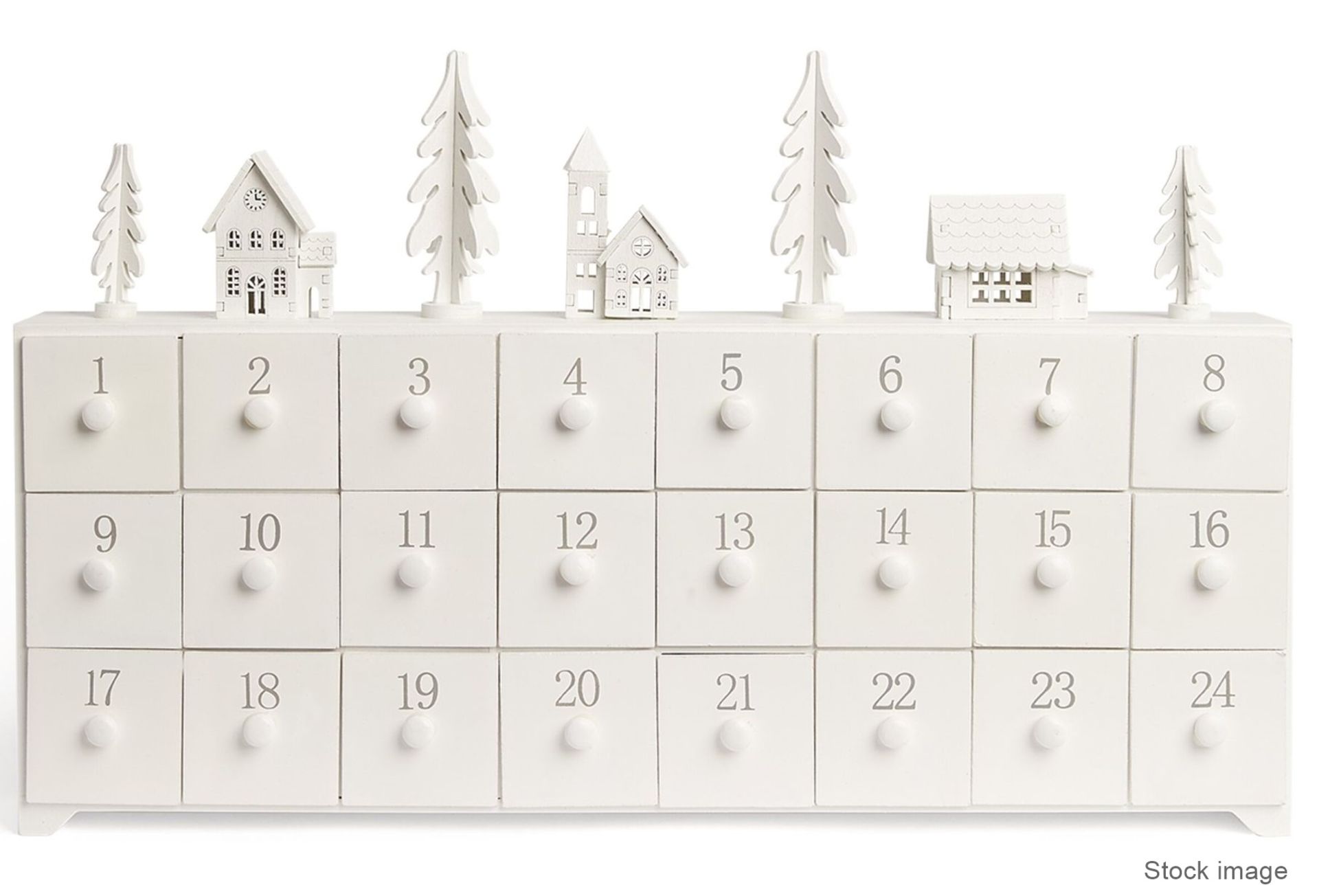 1 x HARRODS OF LONDON Wooden White Street Advent Calendar With Drawers - Ref: 6825630/HAS2164/WH2-