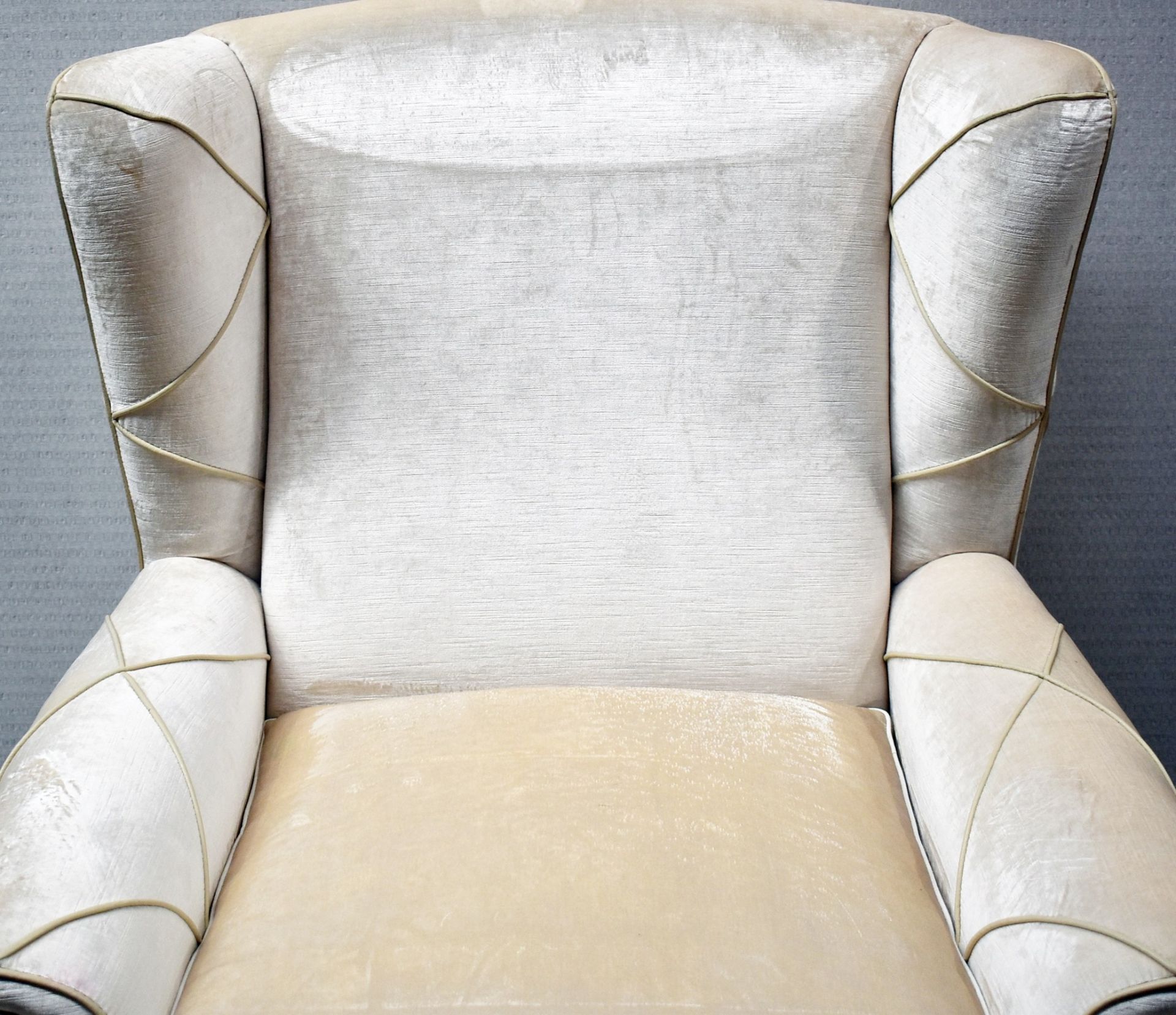 Set Of 2 x Bespoke Fireside Wingback Cream Leather Armchair With Stitch Arms & Feather Detail - Image 12 of 14