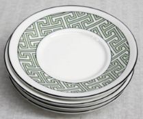 4 x O.W. LONDON 'Maze' Fine Bone China Saucers In White & Green, With A Geometric Print