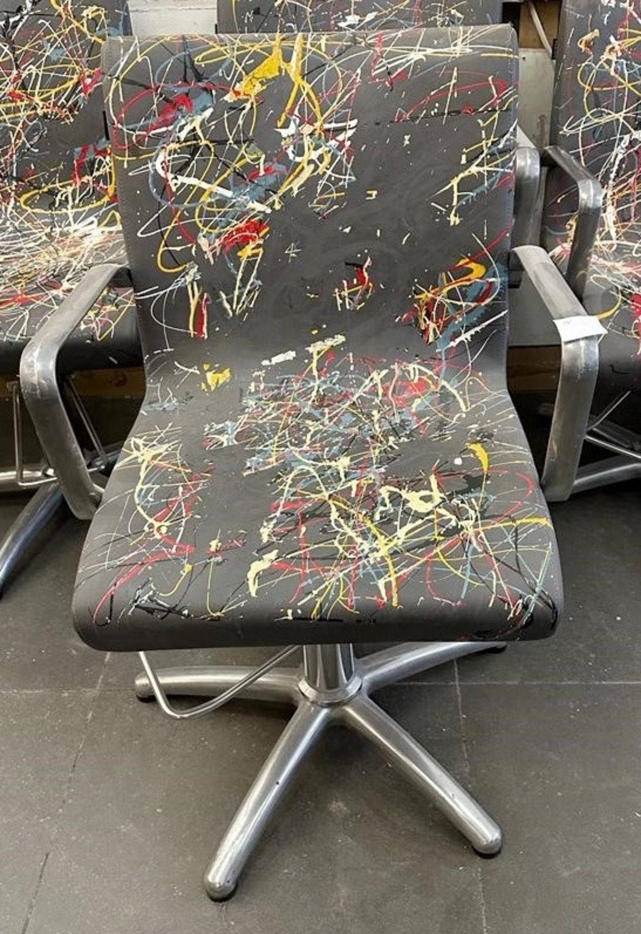 1 x REM Leather Stylist Chair Featuring Especially Commissioned Abstract Paintwork By A Renowned - Image 2 of 7