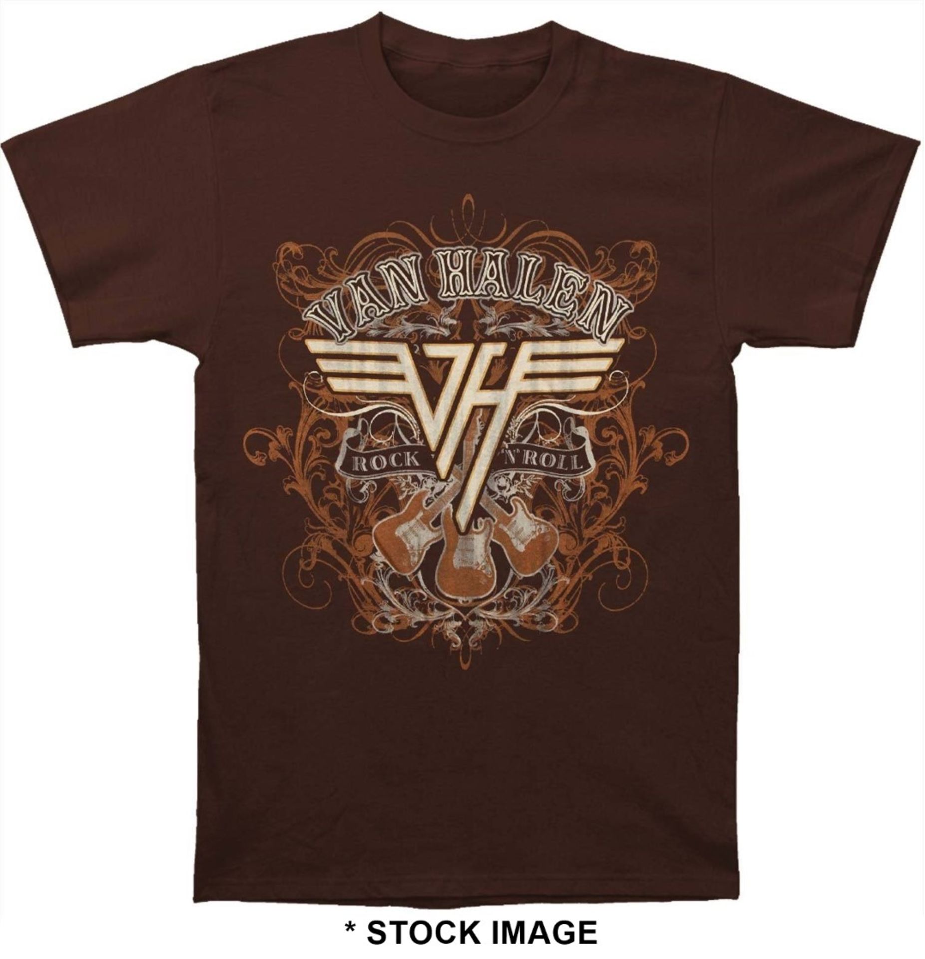 1 x VAN HALEN Rock and Roll Logo Short Sleeve Men's T-Shirt by Gildan - Size: Small - Colour: Brown