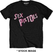 1 x SEX PISTOLS Multi Logo Short Sleeve Men's T-Shirt by Bravado and Rock Off - Size: Medium -