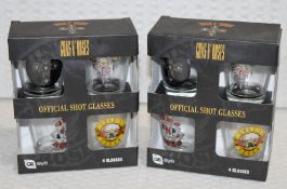 2 x Sets of Official Guns n Roses Shot Glass Gift Packs - Each Pack Contains 4 x 1oz Shot Glasses -