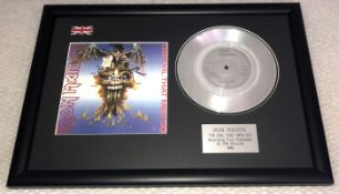 1 x Iron Maiden 'The Evil That Men Do' Silver 7 Inch Vinyl - Mounted and Presented in Black