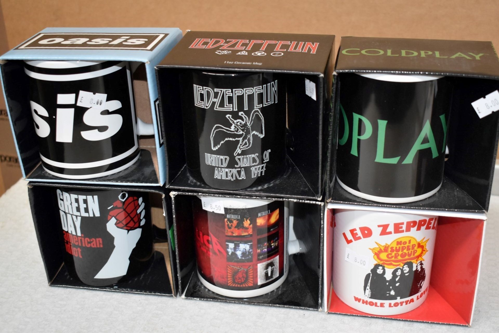 6 x Assorted Rock n Roll Themed Band Drinking Mugs - Includes Green Day, Oasis, Coldplay, Led - Image 3 of 4