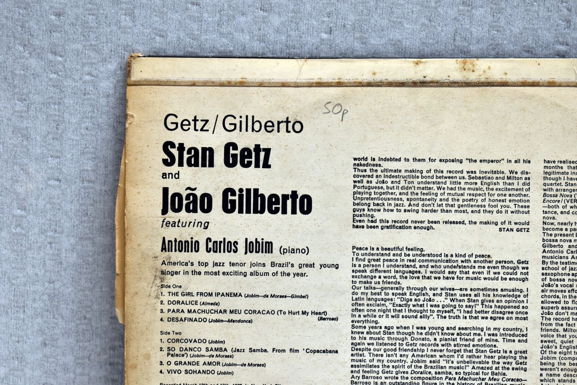 1 x GETZ / GILBERTO by Stan Getz and Joao Gilberto VERVE Records 1964 2 Sided 12 Inch Vynil - Ref: - Image 8 of 15