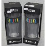 2 x Nirvana Slap Band Drinking Glasses With Gift Boxes - Officially Licensed Merchandise - New &