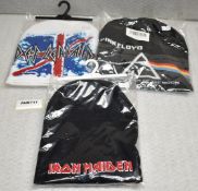 3 x Beenie Bob Hats Featuring Pink Floyd, Def Leppard and Iron Maiden - Three Different Designs -