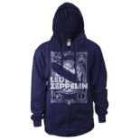 1 x Led Zeppelin Vintage Print Men's Zip Hoodie Jacket - White/Blue - Size: Small - Officially