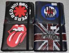 4 x Bifold Wallets With Elastic Closure and Zip Compartment - Size: 11 x 10 cm - Various Bands as