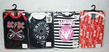 4 x Rock n Roll Themed Baby Suits - For Ages 0-3 Months - Features Ramones, Johnny Cash and ACDC -