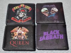 4 x Bifold Wallets With Elastic Closure and Zip Compartment - Size: 11 x 10 cm - Various Bands as