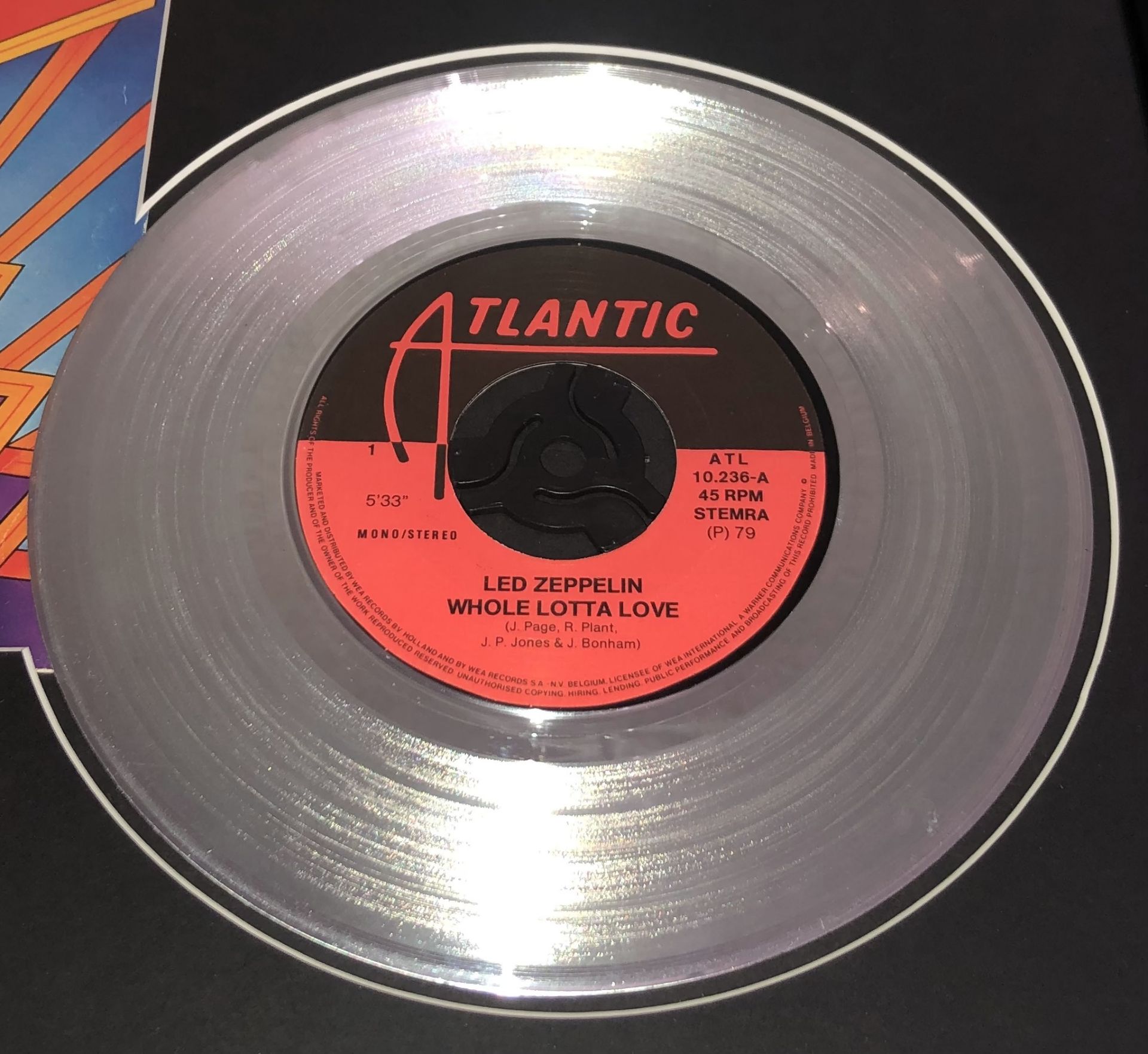 1 x Led Zeppelin 'Whole Lotta Love Immigrant Song' Silver 7 Inch Vinyl - Mounted and Presented in - Image 2 of 3