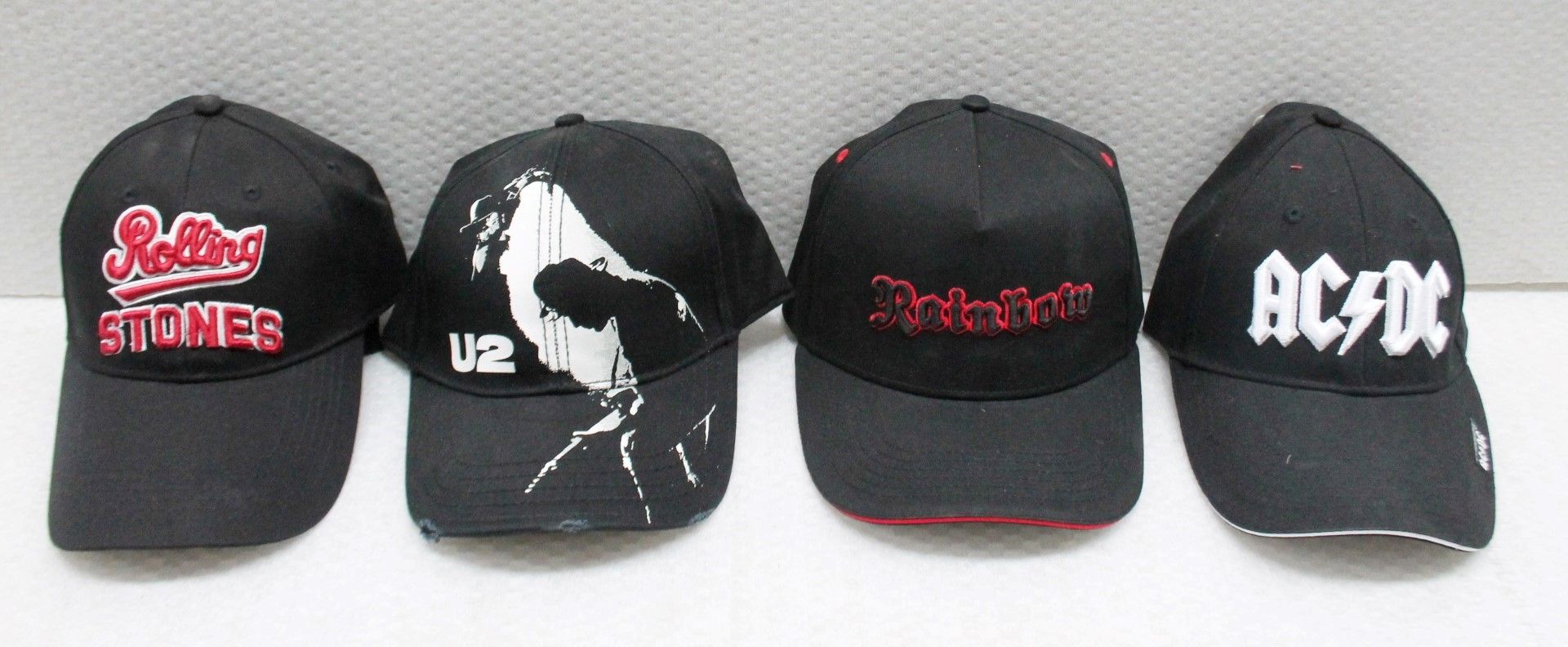 4 x Assorted Baseball Cap Featuring ACDC, Rolling Stones, Rainbow and U2 - Colour: Black - One Size - Image 5 of 6