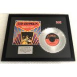 1 x Led Zeppelin 'Whole Lotta Love Immigrant Song' Silver 7 Inch Vinyl - Mounted and Presented in