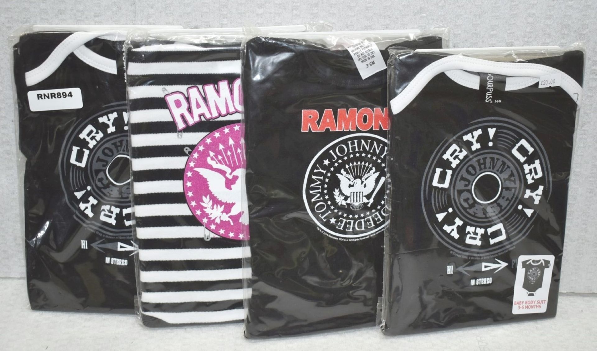 4 x Assorted Baby Body Suits - Features Johnny Cash and the Ramones - Size: 3 to 6 Months - - Image 8 of 8