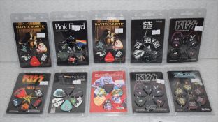 10 x Assorted Guitar Pick Multipacks By Perri's- 6 Picks Per Pack - Bowie, Pink Floyd, Kiss, Iron