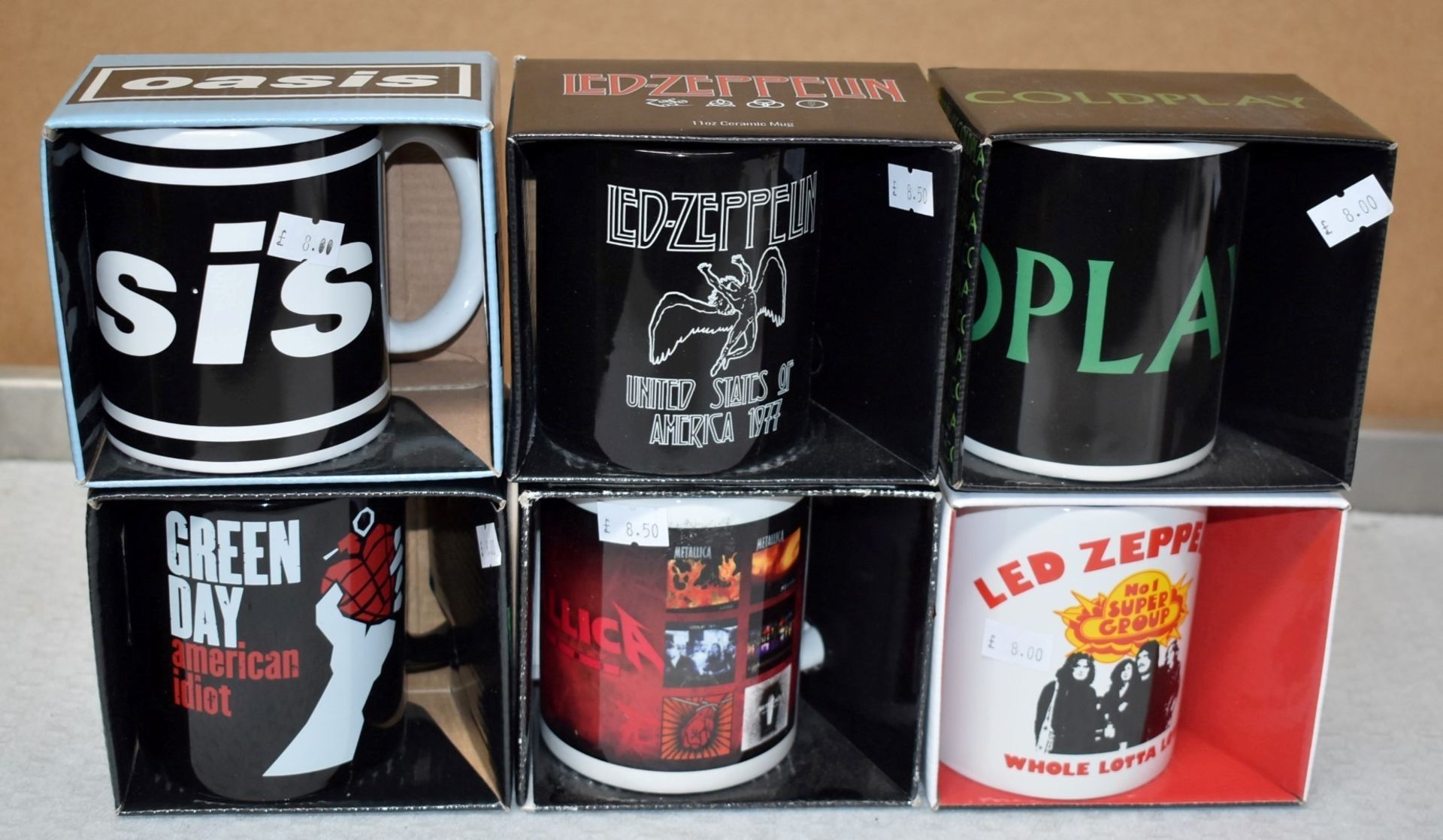 6 x Assorted Rock n Roll Themed Band Drinking Mugs - Includes Green Day, Oasis, Coldplay, Led - Image 2 of 4