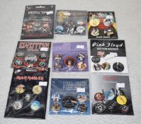 Approx 80 x Various Rock N Roll Button Badge Sets - Various Bands Included - Five Badges Per Set -