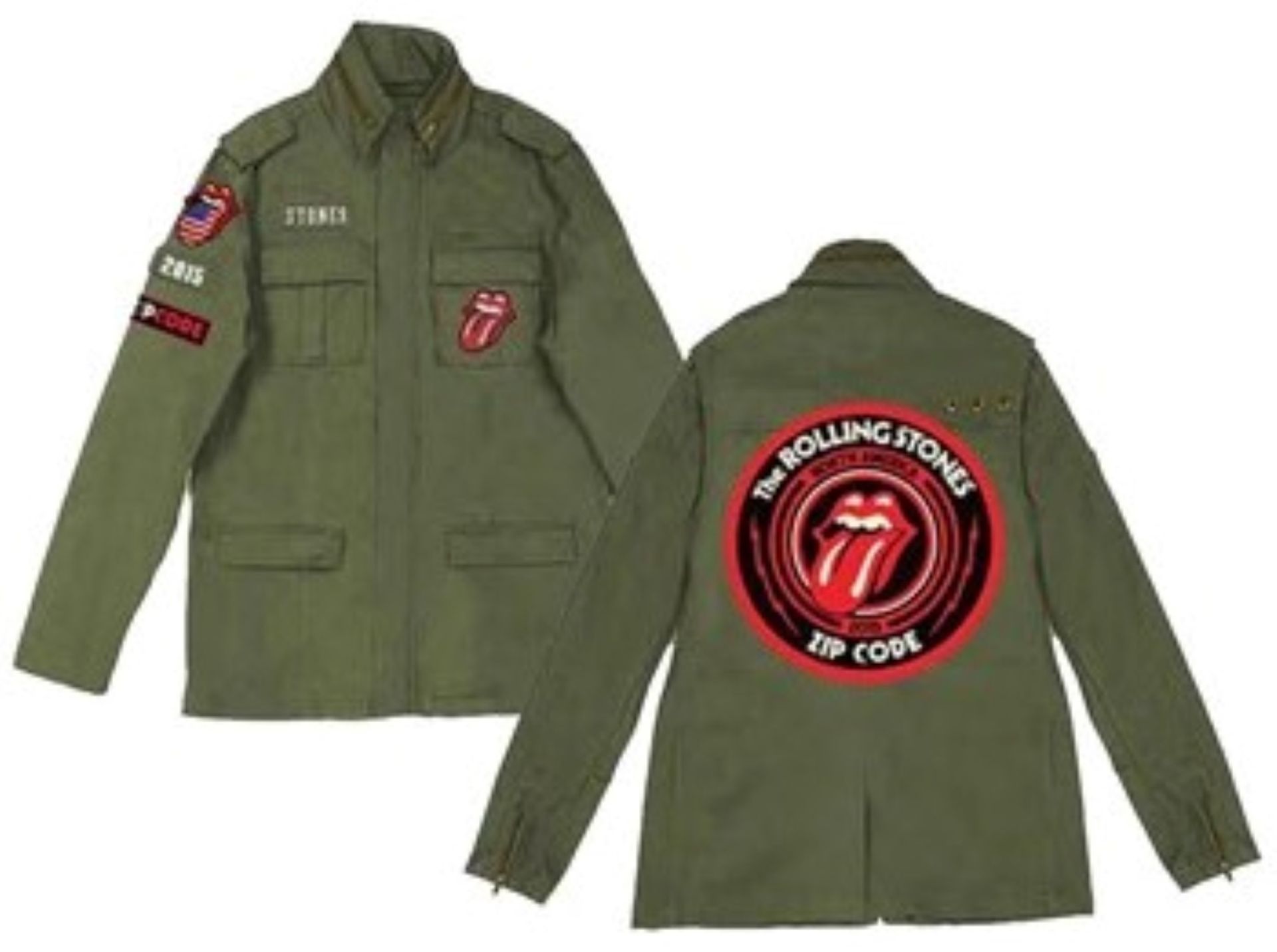 1 x Rolling Stones RS Army Utilitarian Iconic Zip Code Tongue Khaki Jacket - Size: Medium -