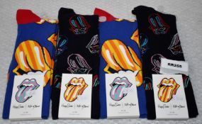 4 x Pairs of Rolling Stones Socks - Iconic Tongue Logo - Officially Licensed Merchandise by Happy