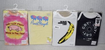 4 x Rock n Roll Themed Baby Suits - For Ages 6-12 Months - Features Johnny Cash, Velvet Underground