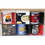6 x Assorted Rock n Roll Themed Band Drinking Mugs - Includes Led Zeppelin, Sex Pistols, Guns n